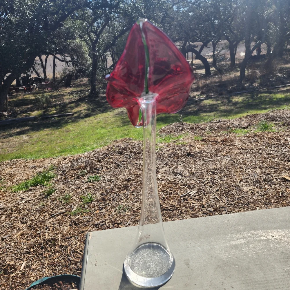 Mumero Long Stem Art Vase Glass Red Calalily - Picture 3 of 9